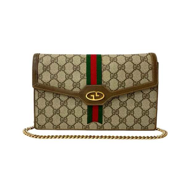 GUCCI Authentic Brown Leather Shoulder Bag